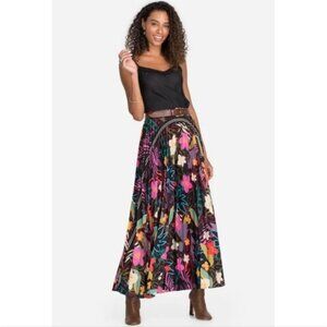 Johnny Was Black Floral Maxi Skirt